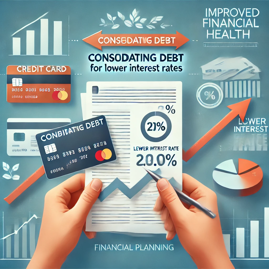 A guide on consolidating debt for lower interest rates to improve financial health.