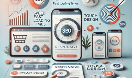 A visual representation of optimizing a website for mobile SEO, focusing on responsive design and user experience.