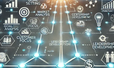 A roadmap showing a business strategy plan for achieving long-term success, growth, and sustainability