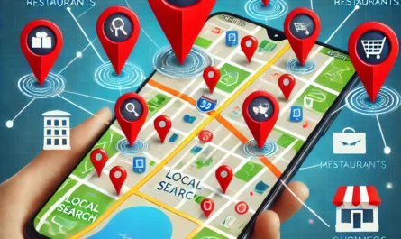 A digital map with pins highlighting local businesses, showing how Local SEO attracts more customers