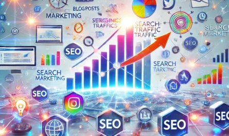 Visual representation of content marketing strategies boosting SEO and organic traffic.