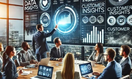 A business team analyzing customer data insights to refine their business strategy